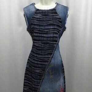 Desigual Dress Unique Denim Patchwork Embroidery Sleeveless Size M L